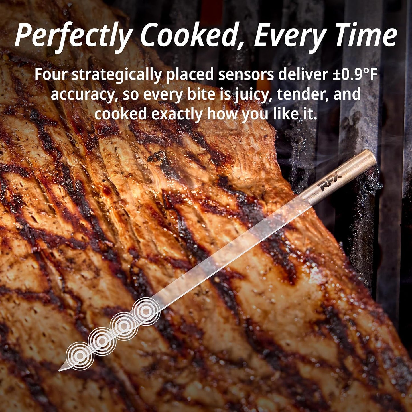 RFX | Smart Wireless Meat Thermometer | Wi-Fi & Radio Frequency | Stronger Signal Than Bluetooth | Meat Probe for Use in Smoker, Grill, BBQ, Oven - 2-Probe Kit