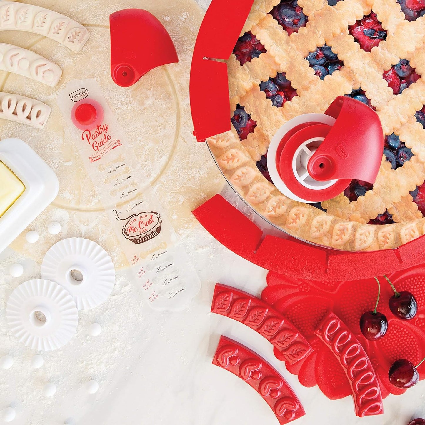 Talisman Designs Adjustable Pie Shield | 8 to 11.5 Inch Rimmed Dishes | Pie Crust Protector I Red - Set of 2