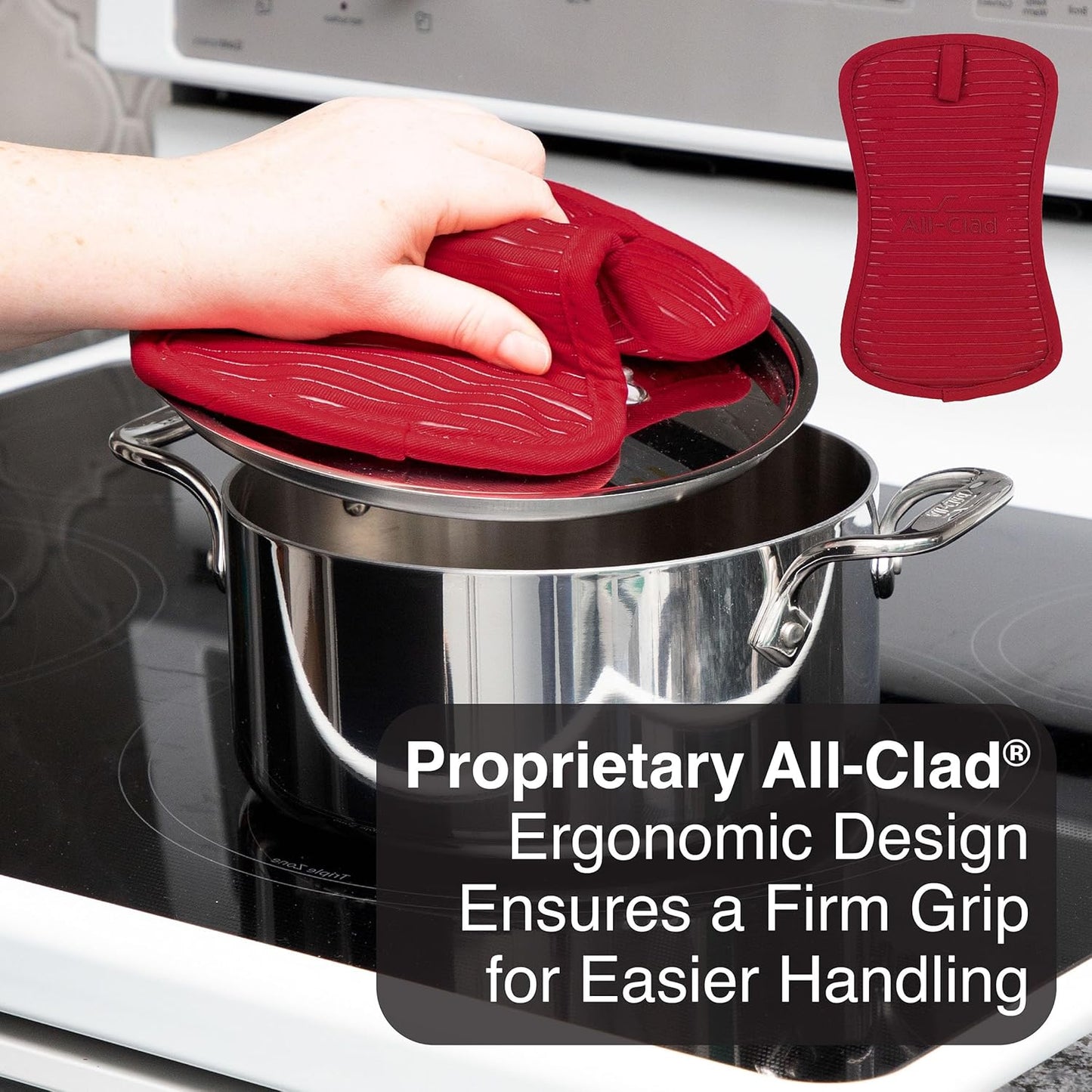 All-Clad Premium Pot Holder & Heating Pad, (1-Pack) Heat Resistant to 500 Degrees, 100% Cotton 10"x6.25" for Kitchen and Barbeque, Chili Red