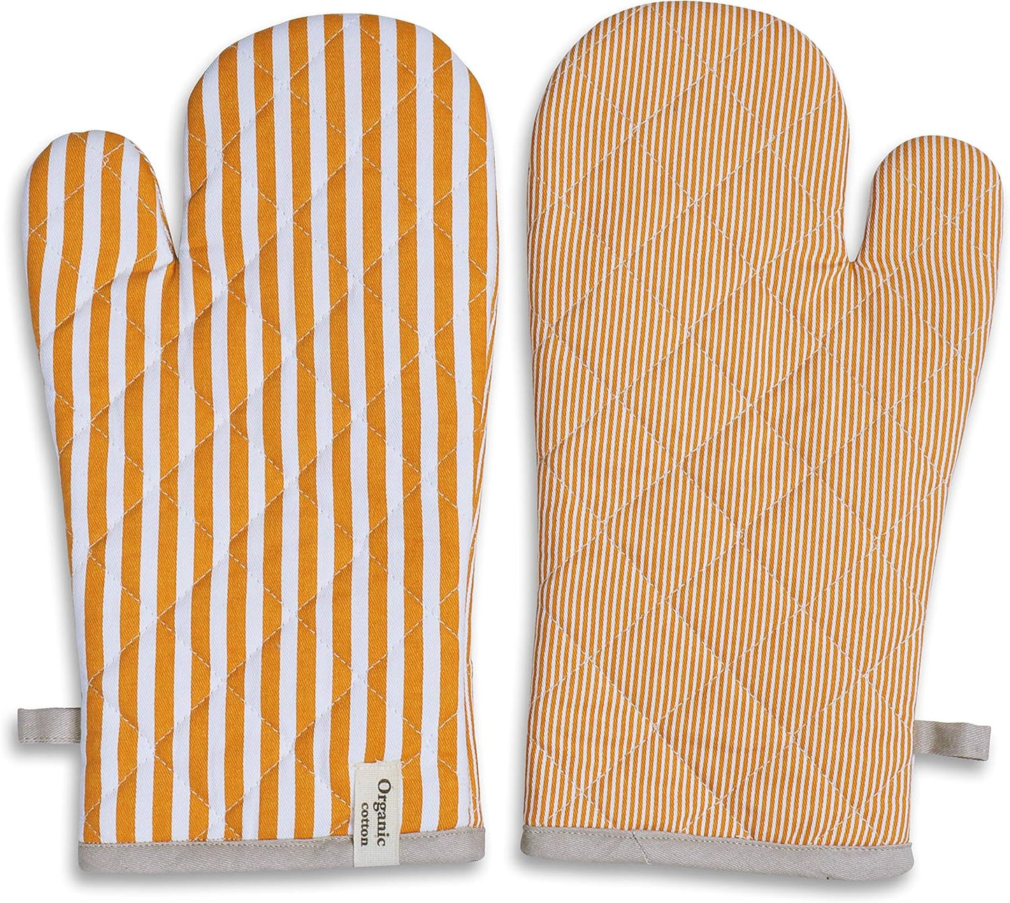 AMOUR INFINI Striped Pot Holders and Oven Mitts Heat Resistant Non Slip Reusable Set of 1 Oven Mitt and 1 Pot Holder Oven Gloves Pot Holder for Cooking (Yelllow)