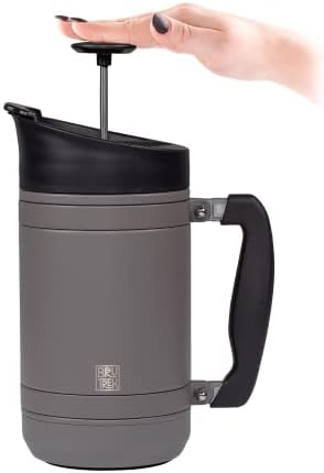 Basecamp Coffee Press - Double Wall Vacuum Insulated Stainless Steel - Bru-Stop Technology, No Grounds in Coffee, No Spill Lid (Storm Gray, 32 fl.oz)