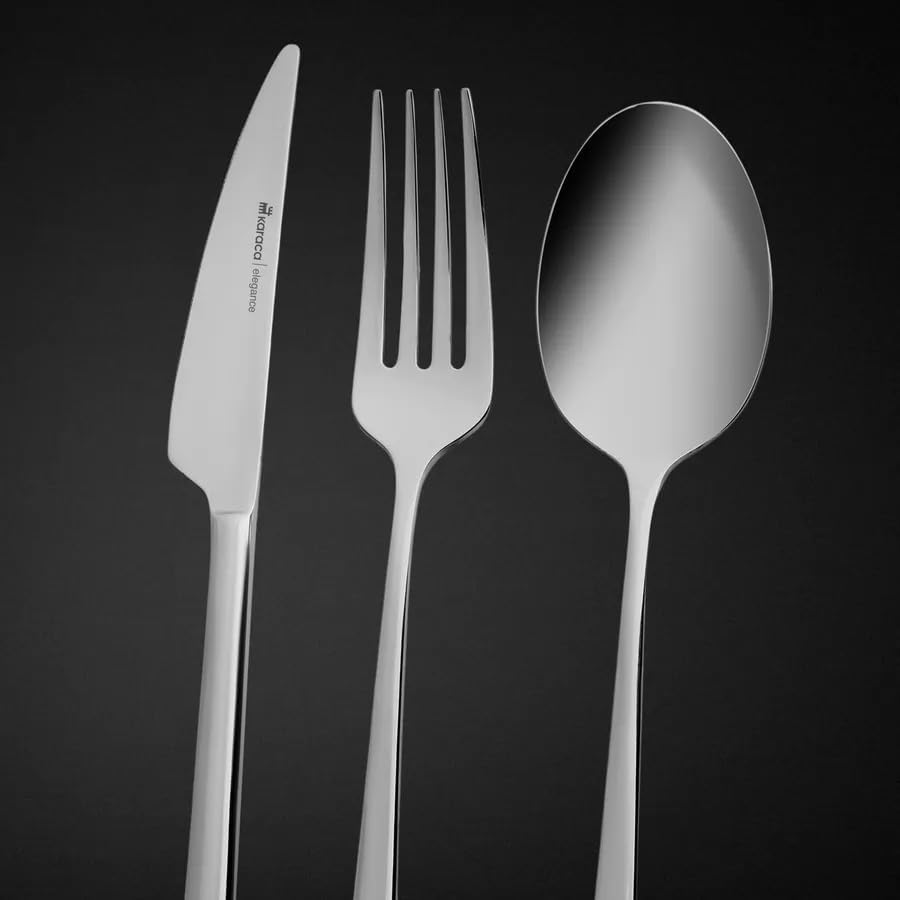 Karaca Boreas 84-Piece Kitchen Silverware Sets, Stainless Steel Cutlery Set for 12 People, Durable, Elegant, Dishwasher Safe, Includes Table & Dessert Spoons, Forks & Knives