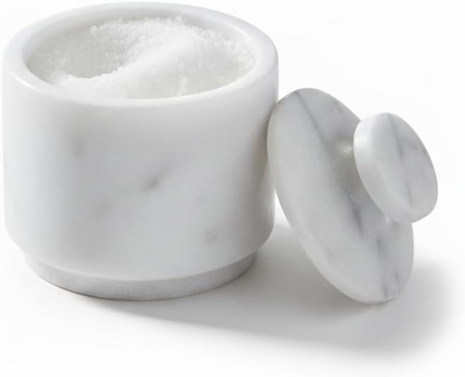 White Marble Salt Cellar with Lid| 3.2 Inch Elegant Kitchen Condiment Keeper| Decorative Salt Holder| Salt Cellar Marble| Salt, Sugar, Spices Container,Salt Bowl
