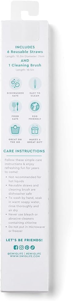 Swig Life Reusable Straws Sherbert Stripe Tall Straw Set & Cleaning Brush, Each Straw is 10.25 inch Long (Fits Swig Life 20oz, 22oz, and 32oz Tumblers)