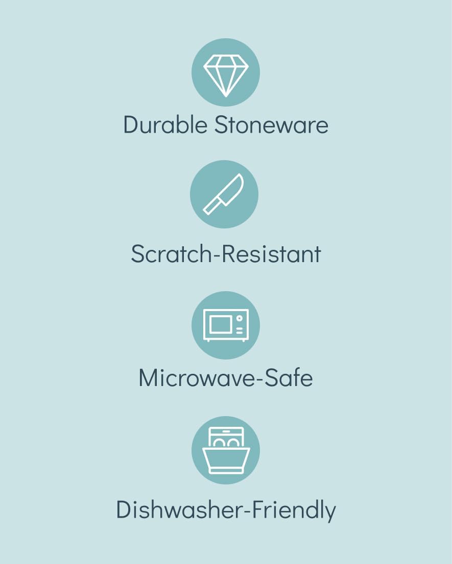 12 Piece Dinnerware Sets for 4 - Modern Style Stoneware Dinnerware Set - Scratch Resistant, Dishwasher Safe Plates and Bowls Sets Ceramic, Dish Set, Bowl and Plate Set - Black and Petrol Blue…