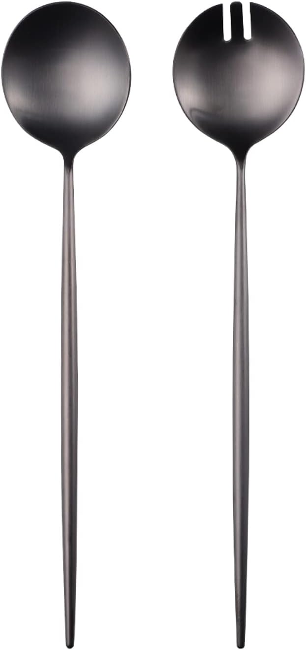 Salad Servers,Spoon and Fork Set 11.41 inch,18/10 Stainless Steel Salad Serving Titanium Plating (Black)