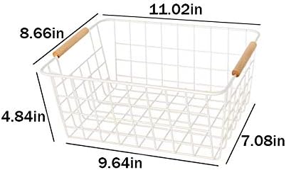 Kitchen Wire Baskets Farmhouse Decor Metal Food Storage Organizer,Household Refrigerator Bin with Built-in Handles for Cabinets, Pantry,Bathroom 4 Packs (white)