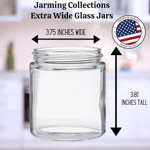 Jarming Collections Mason Jars - 16 oz Glass Extra Wide Mouth Pint Storage Jars with BPA Free Plastic Lids - Made in USA