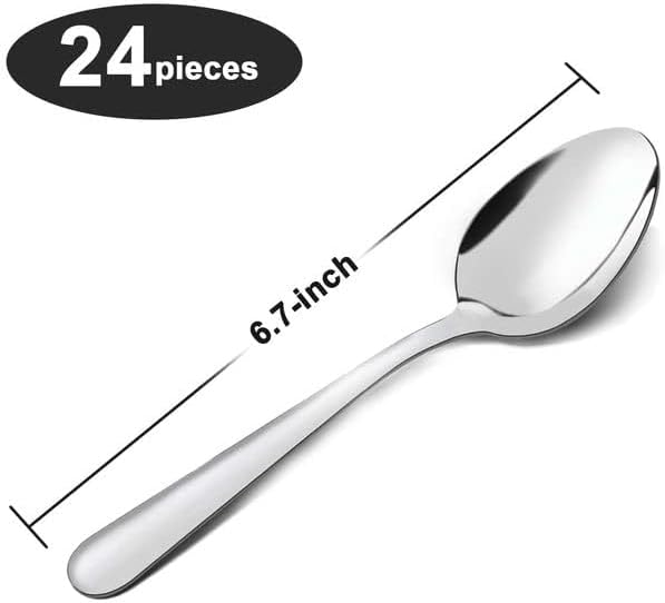 24-Piece Dinner Spoons Set (6.7 inch), Unokit Stainless Steel Spoons silverware, Dessert Spoon, Tablespoon, Silverware Spoons Only for Home, Kitchen or Restaurant - Mirror Polished, Dishwasher Safe