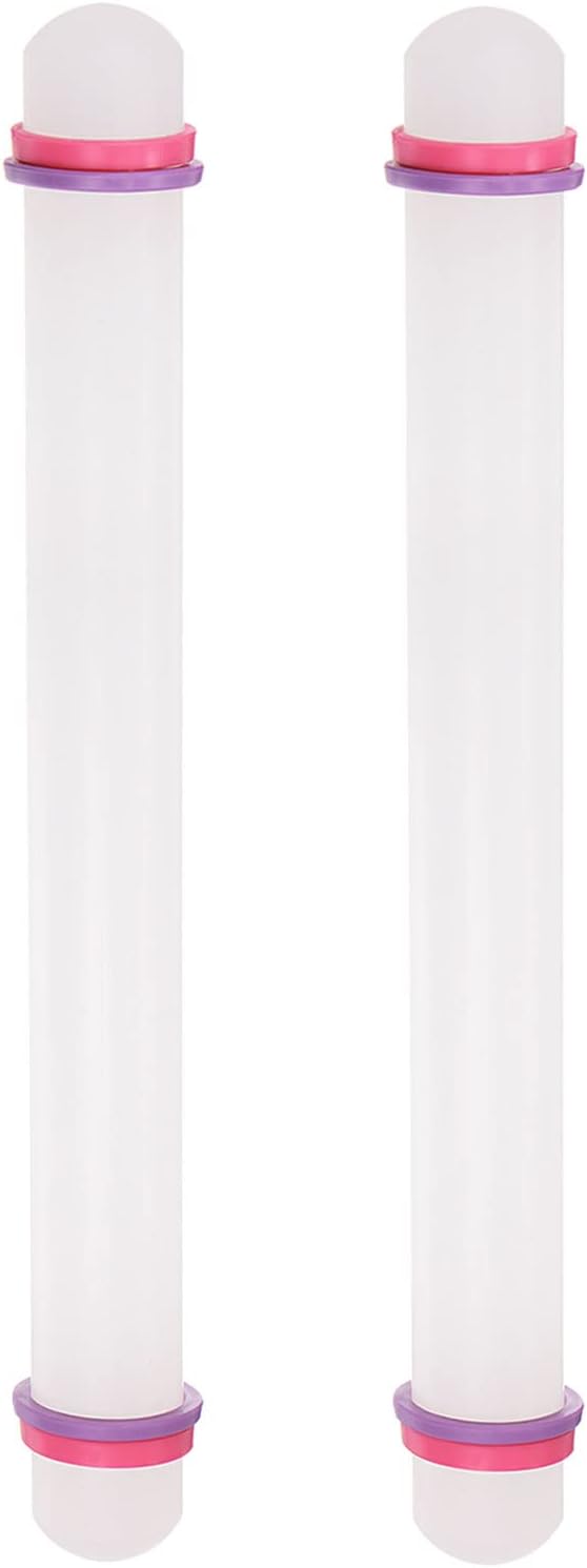 HARFINGTON 2pcs Fondant Rolling Pin 13 Inch x 0.98 Inch Adjustable Guide Rings Non-Stick PP Plastic Fondant Roller Dough Roller Kitchen Decorating Tools for Cookie Pastry Pizza Clay