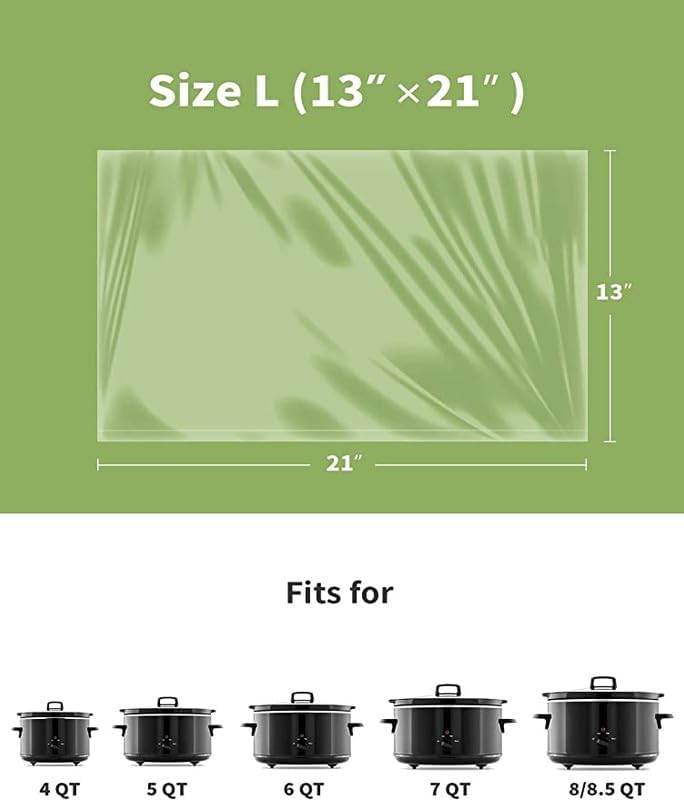 KOOC Slow Cooker Liners 13"x21" 20 Count Large Size Disposable Pot Liners Cooking Bags Fit 3 qt to 8.5 qt Pot BPA Free Fresh Locking Seal Design