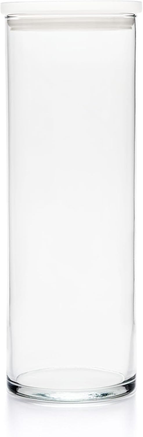 Libbey Stacking Cylinder Assorted Storage Jars, Stackable Glass Jars Set of 4, Airtight Plastic Lids, Dishwasher Safe Food Jars for Storing Dry Goods