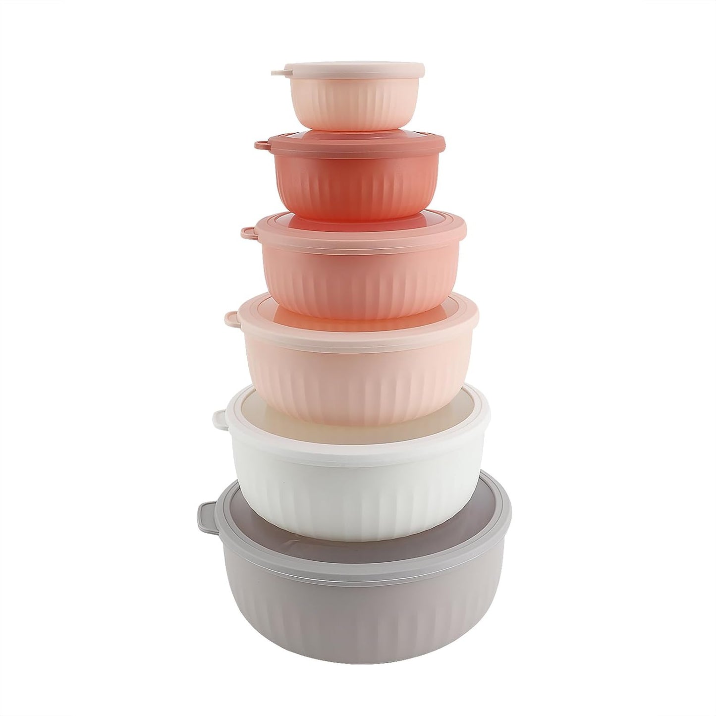 COOK WITH COLOR Prep Bowls with Lids- 12 Piece Nesting Plastic Small Mixing Bowl Set with Lids (Multi Colored), Grey/Pink