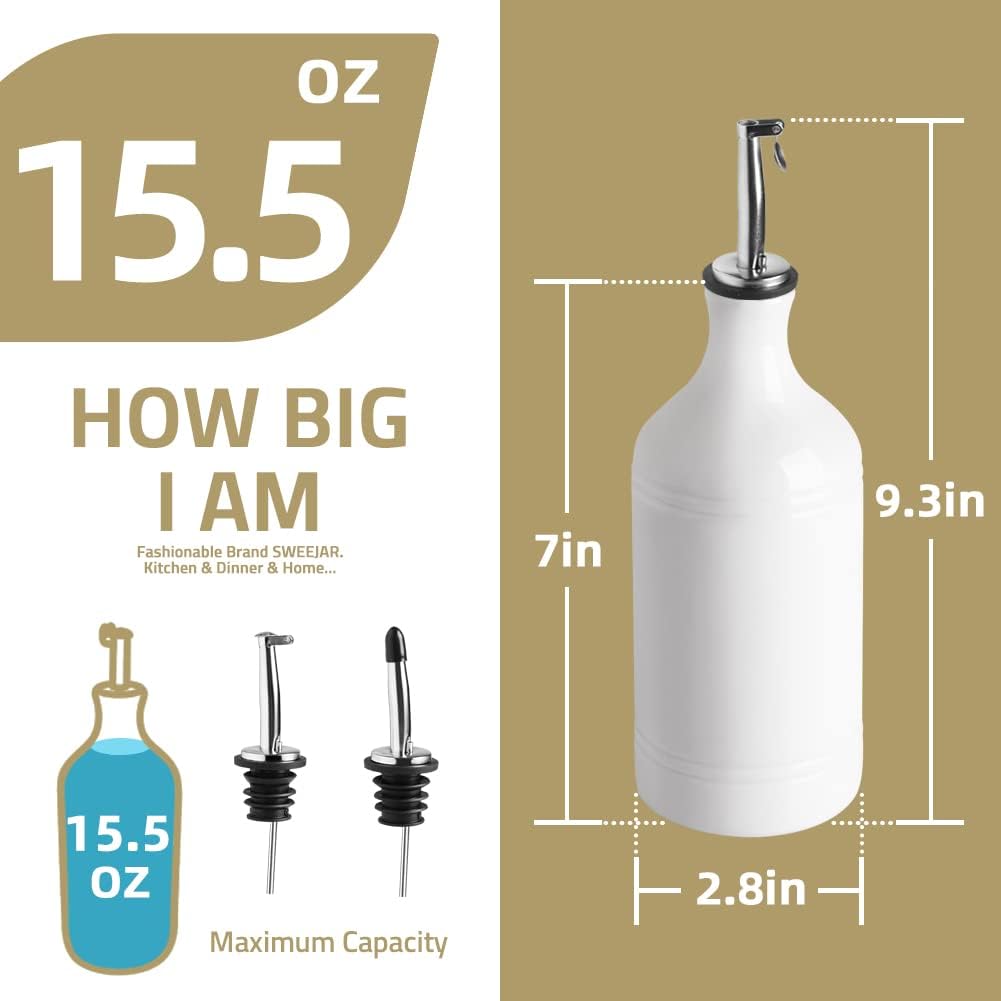 Sweejar Ceramic Olive Oil Dispenser Bottle, Opaque Oil Cruet Protects Oil to Reduce Oxidation, Suitable for Storage Oil, Vinegar, Coffee Syrups & Other Liquids, Pack of 1, 15.5 Fl Oz (Turquoise)