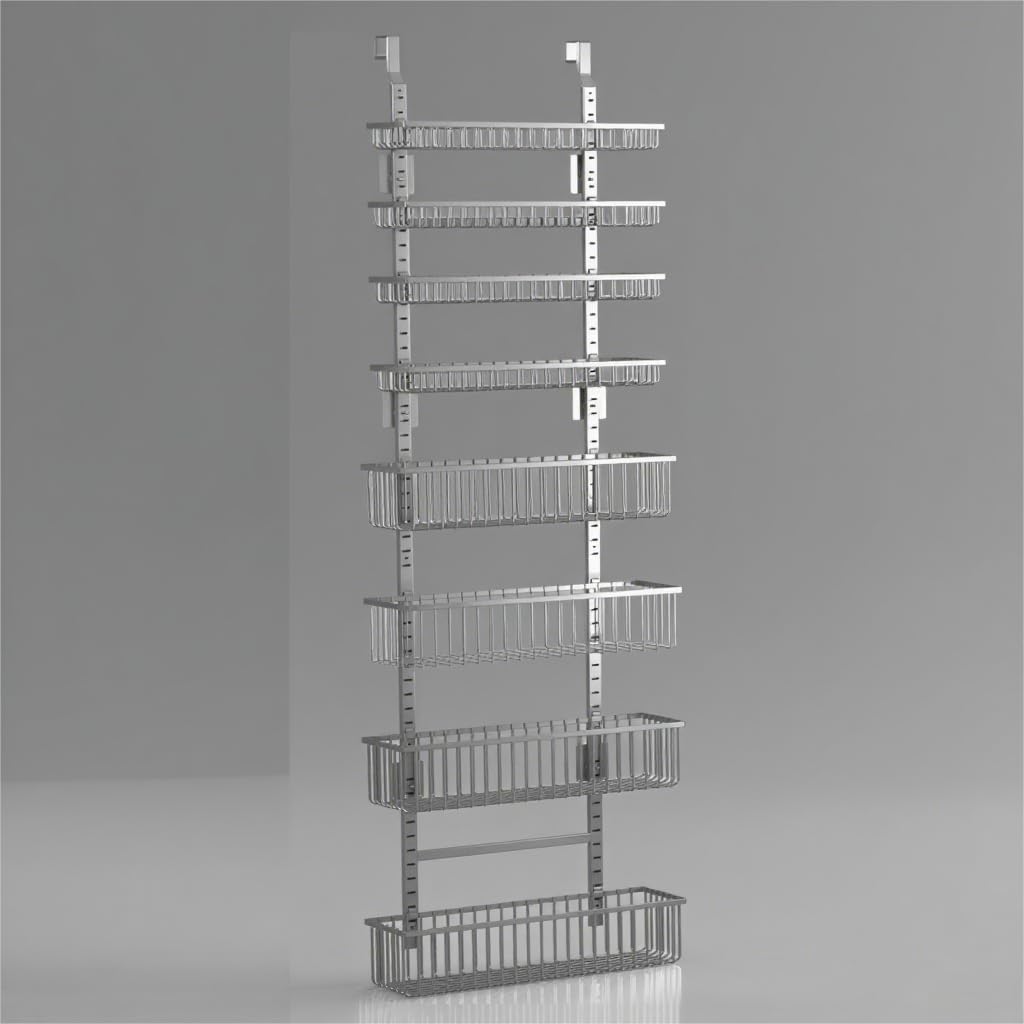 Moforoco Grey Over The Door Pantry Organizer, Pantry Door Organizer Shelves, Kitchen Organizers and Storage, Hanging Basket Wall Spice Rack Seasoning Shelves, Laundry Room Bathroom accessories