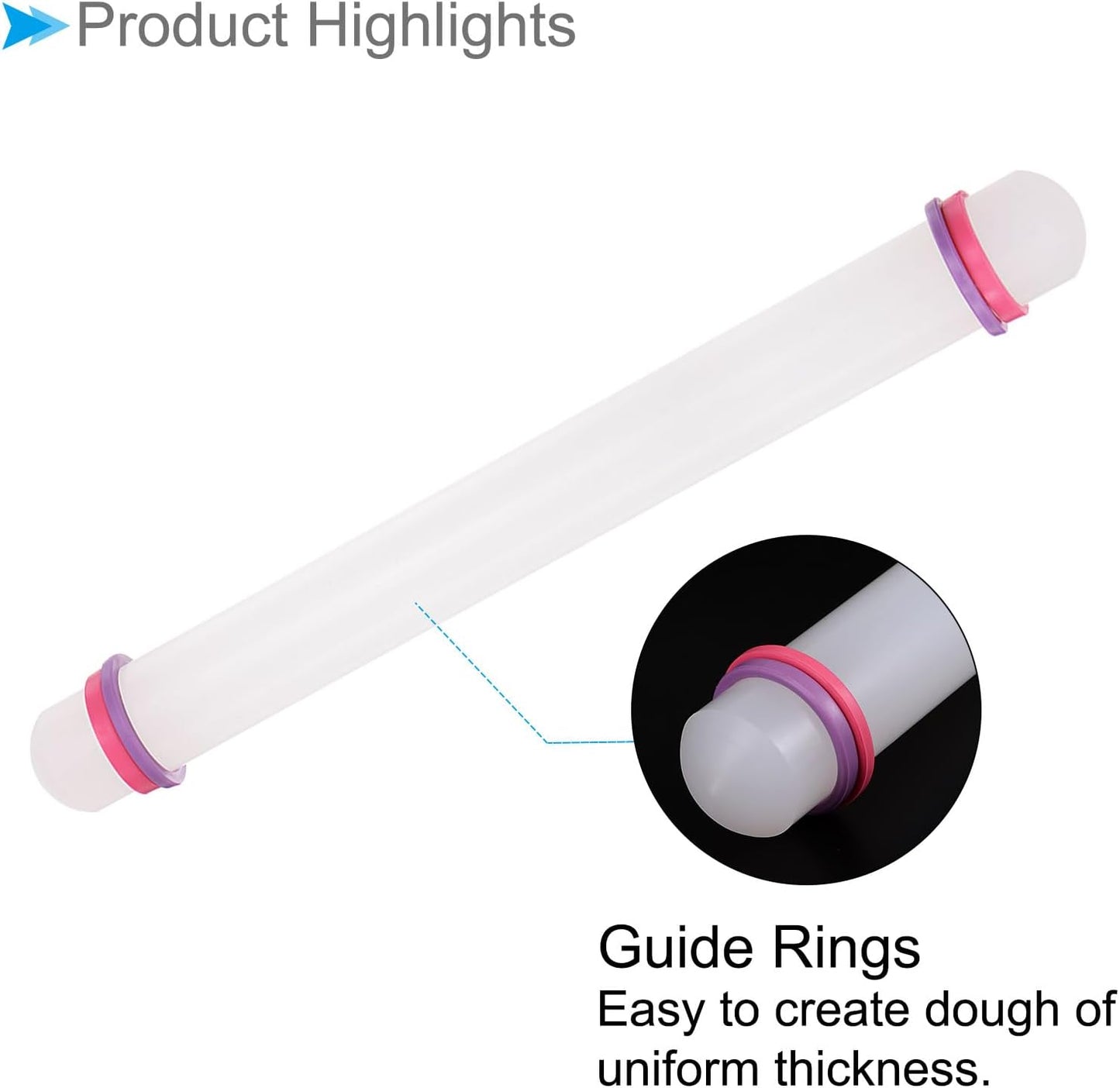 Fondant Rolling Pin, 13" Length, PP Plastic Non-Stick Guide Rings Fondant Roller Dough Roller - (Applications: for Baking Fondant DIY), 2-Pieces