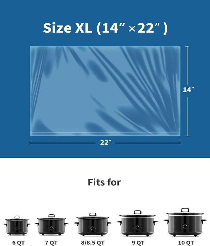 KOOC Slow Cooker Liners 14"x22" 30 Count Extra Large Size Disposable Pot Liners Cooking Bags Fit 6 qt to 10 qt Pot BPA Free Fresh Locking Seal Design