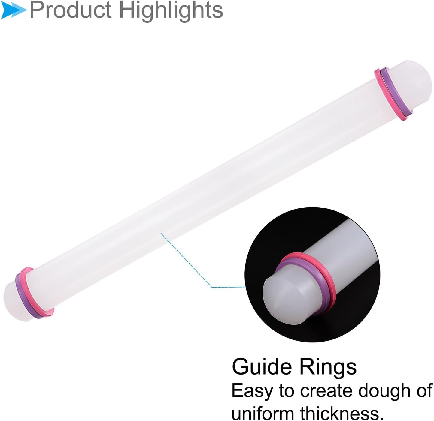 Fondant Rolling Pin, 20" Length, PP Plastic Non-Stick Guide Rings Fondant Roller Dough Roller - (Applications: for Clay Baking Fondant DIY)