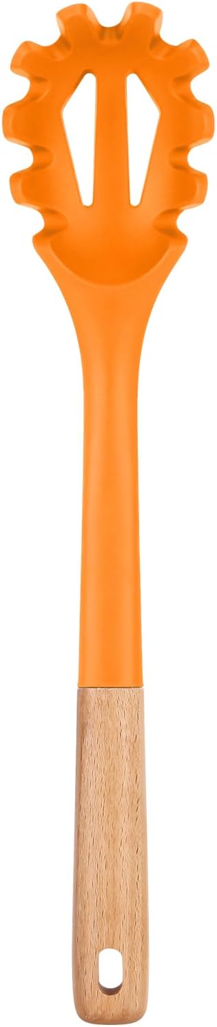 Silicone Pasta Fork, Kitchen Heat Resistant Noodle Spoon Server, BPA Free Spaghetti Strainer,12.8 inch (ORANGE)