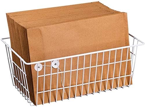 Slideep Farmhouse Metal Wire Basket, Fridge Freezer Storage Organizer Bins with Handles for Kitchen Cabinets, Pantry, Closets, Bedrooms, Bathrooms, White 3 Pack