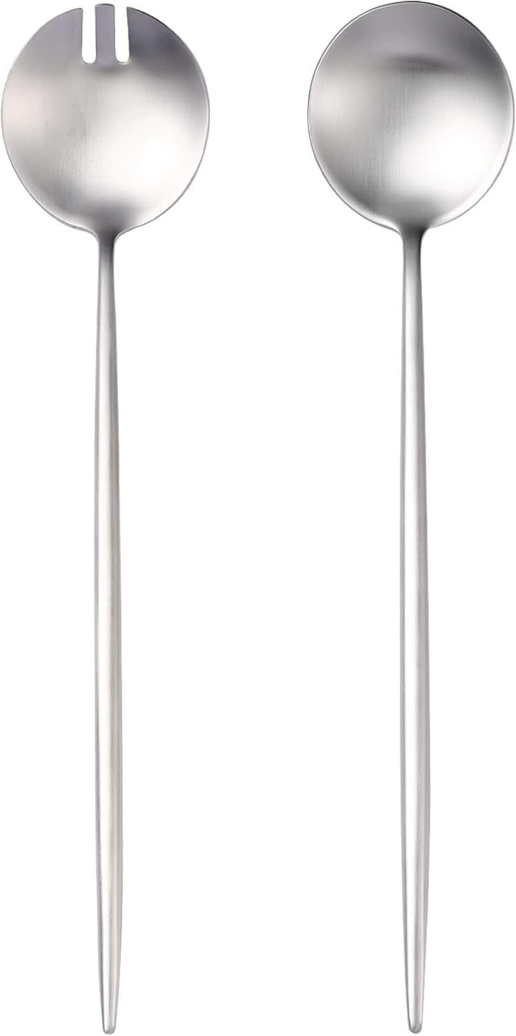 Salad Serving Utensils,Serving Spoons Stainless Steel,2Pcs Long Handle Salad Servers 11.42 Inch,Salad Utensils for Serving,Matte Finish,Dishwasher Safe