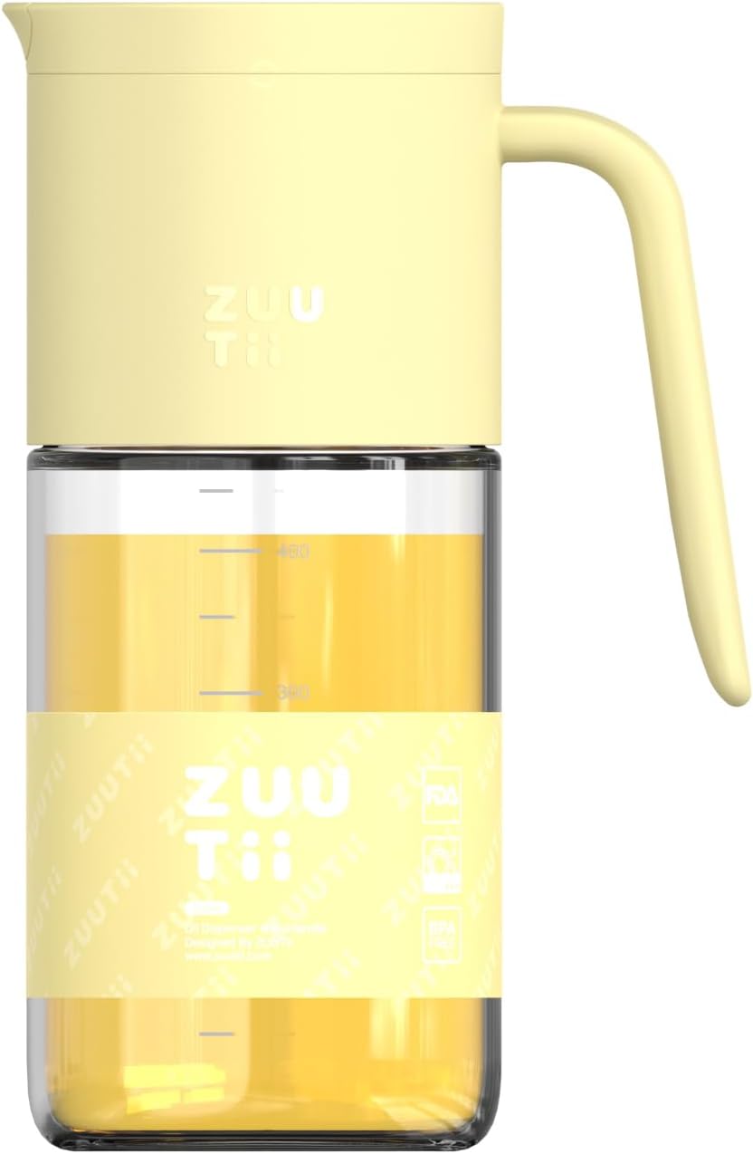 Zuutii Olive Oil Dispenser Bottle 18.6oz – Auto Flip Glass Vinegar Bottle with No-Drip Spout for Kitchen Cooking, Oil and Sauce Dispenser,Yellow