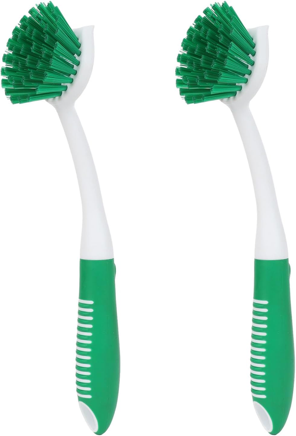 Dish Brush with Handle, 2 Pack Scrub Brushes with Built-in Scraper for Cleaning Kitchen, Pots, Pans and Sink, Scrubber Washing Tools, Green