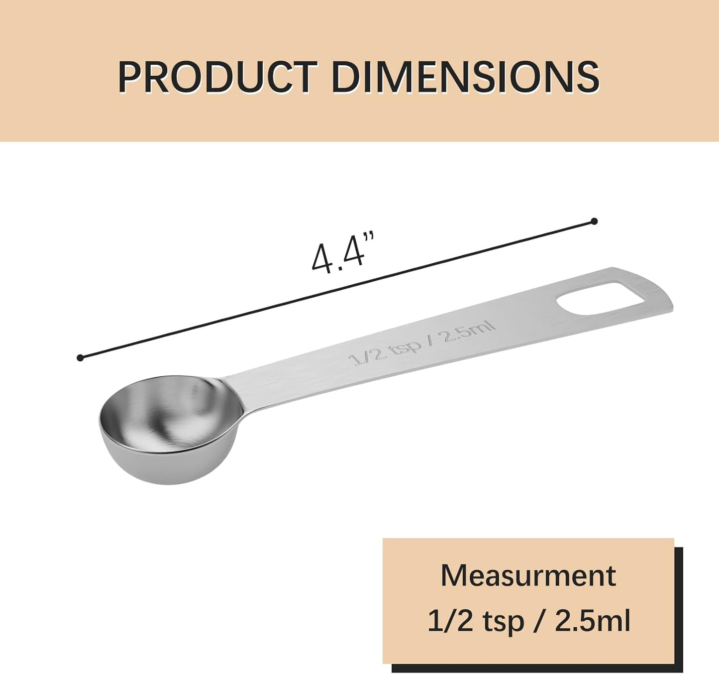 1PCS 1/2tsp (1/6tbsp, 2.5ml) Single Measuring Spoon, Stainless Steel Individual Teaspoons Only