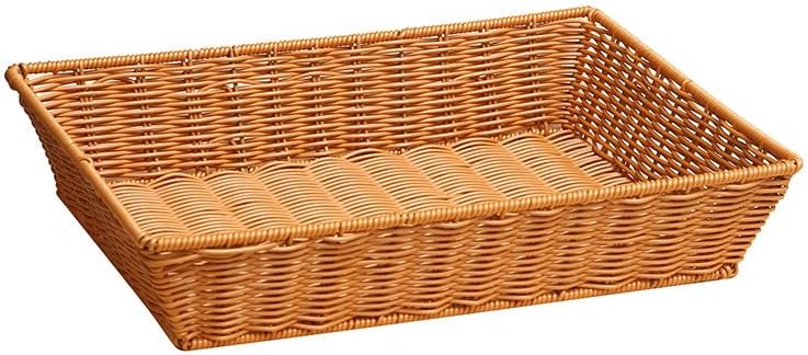 Poly Wicker Bread Basket, Hand Woven Food Storage Room Organizer, Fruits, Vegetables and Snacks Tabletop Food Serving Basket, Restaurant, Hotel Service, Brown (16“2pack)
