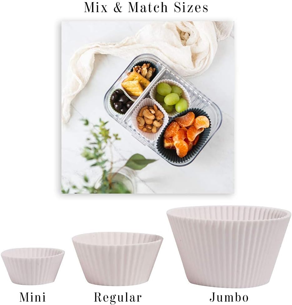 The Silicone Kitchen Reusable Silicone Baking Cup Silicone Muffin Liners for Cupcakes, BPA Free, Regular, 24 Pack, White Blue Green