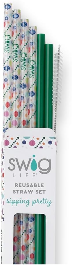 Swig Life Reusable Straws O Christmas Tree + Green Tall Straw Set & Cleaning Brush, Each Straw is 10.25 inch Long (Fits Swig Life 20oz Tumblers, 22oz, and 32oz Tumblers)