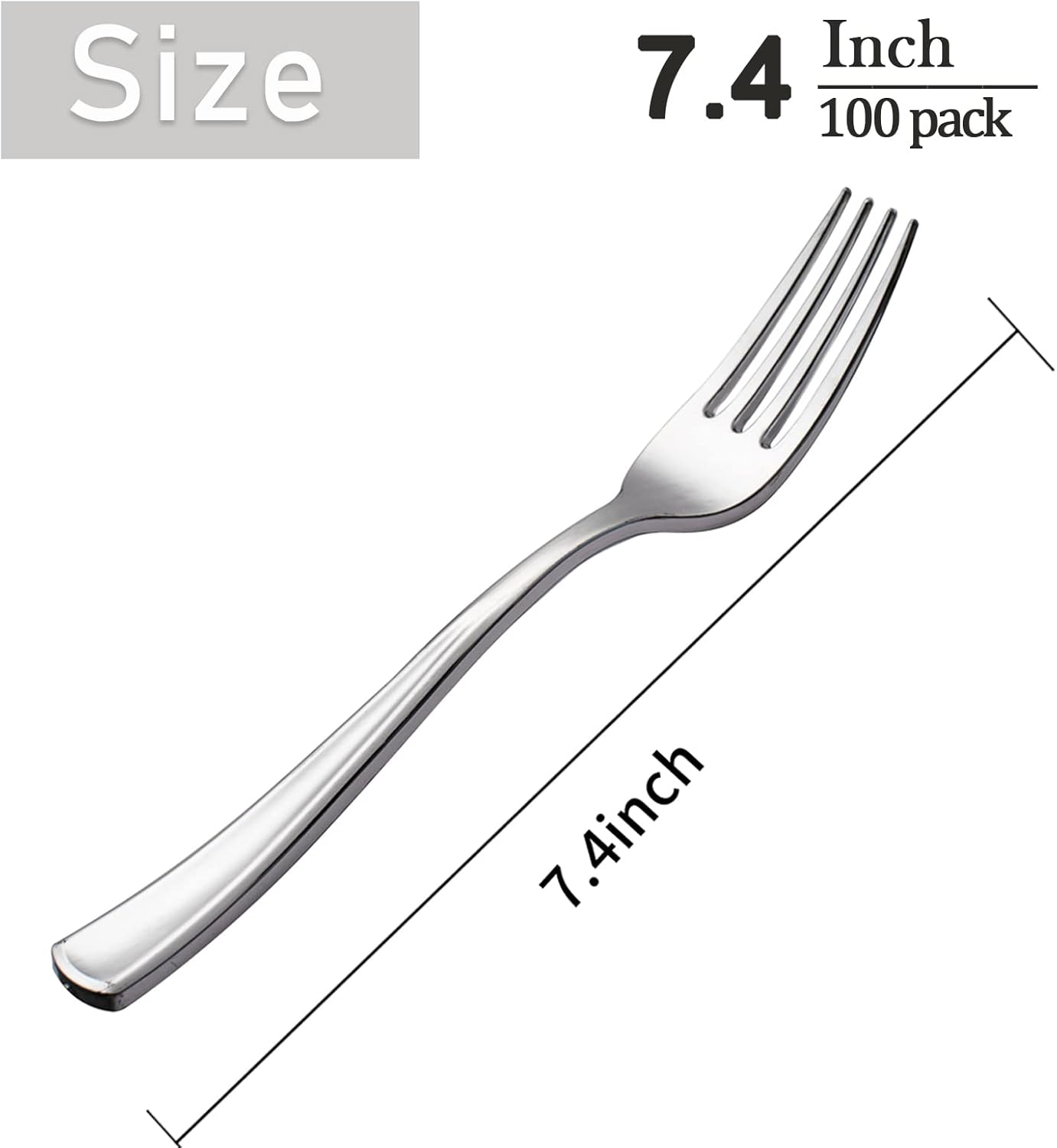 WDF 100 Piece Silver Plastic Forks - 7.4inch Silver Forks Disposable - Plastic Silverware for Dessert Cake - Heavy Duty Plastic Cutlery for Party or Daily Using