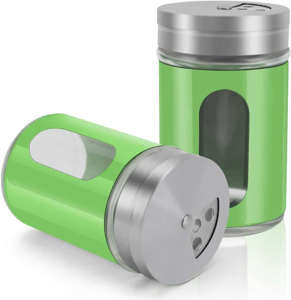 Accmor 2pcs Salt and Pepper Shakers,Stainless Steel Shaker for Salt Powder Sugar Cinnamon Pepper, Spice Dispenser with Adjustable Pour Holes,Green