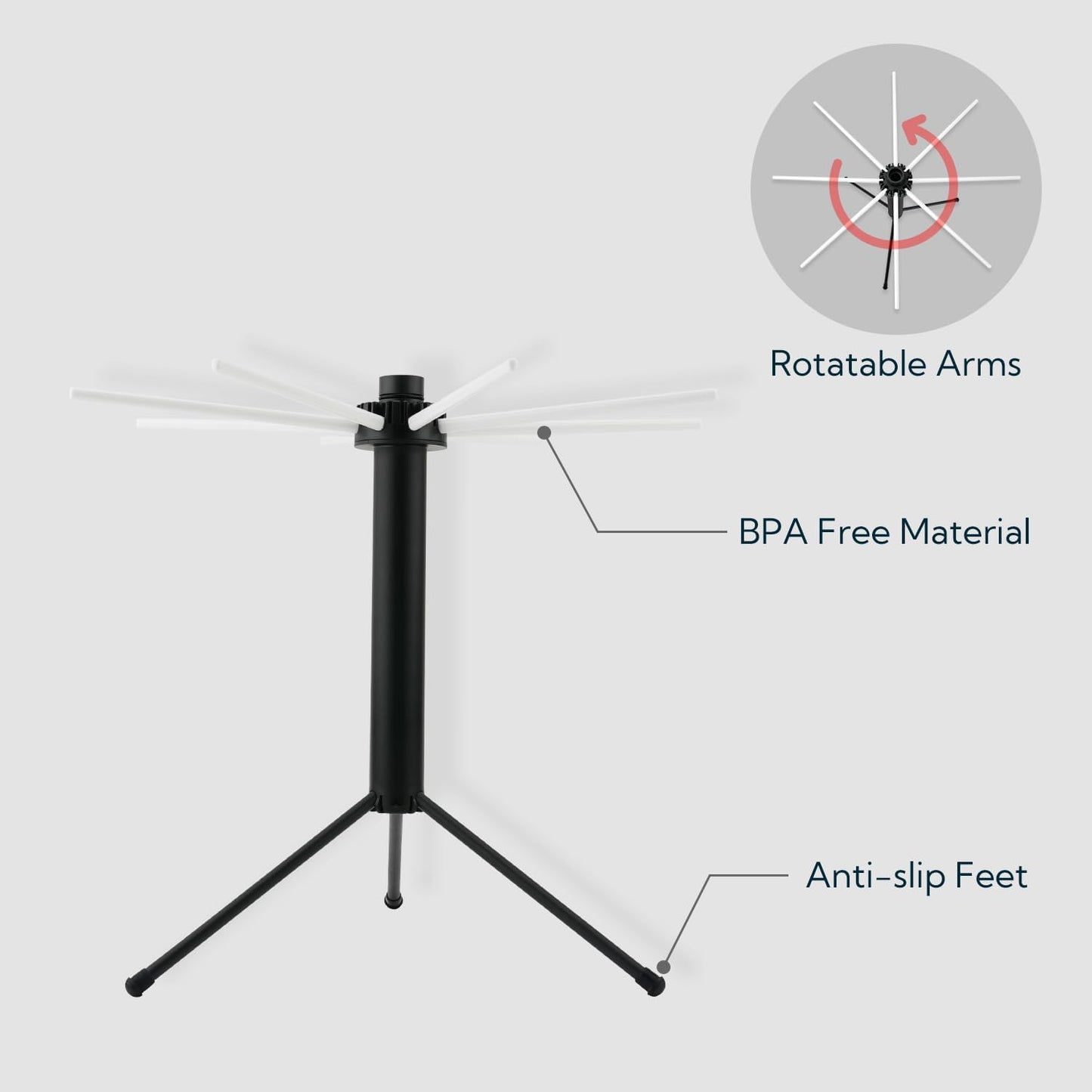 KITCHENDAO Collapsible Pasta Drying Rack, Plastic Foldable Homemade Fresh Spaghetti Noodle Tree Stand Hanger for Kitchen, Detachable for Easy Cleaning, Rotatable Arms, Hold up to 5lbs