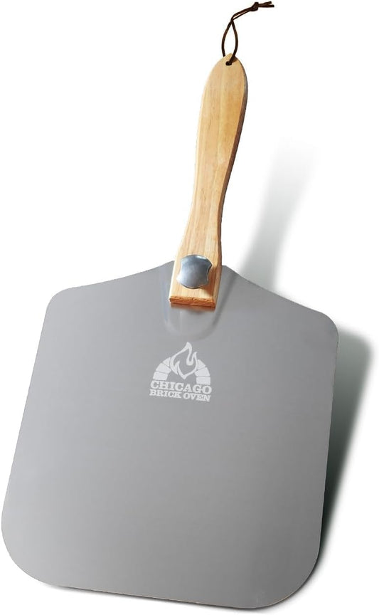 Chicago Brick Oven Aluminum Pizza Peel 12" x 14" with Foldable Wooden Handle, 25" Long Turning Spatula, Pizza Paddle, Pizza Spatula Paddle, Aluminum Metal Pizza Peel 12 Inch, Pizza Accessories