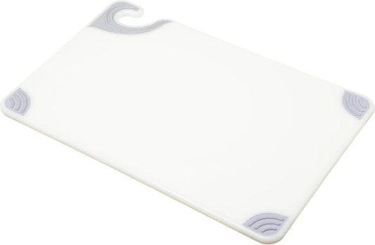 San Jamar Saf-T-Grip Plastic Cutting Board with Safety Hook, 12" x 18" x 0.5", White