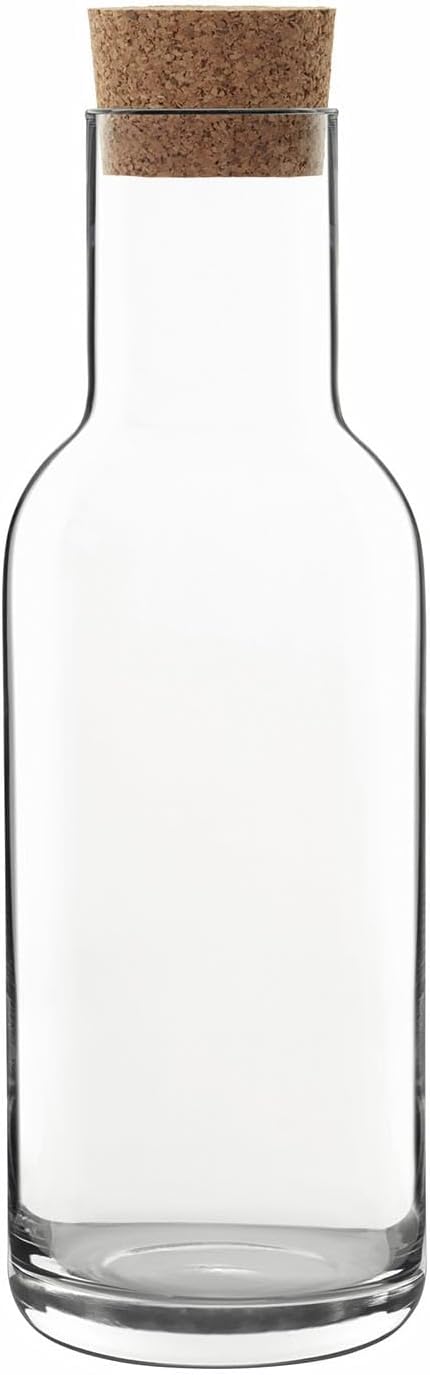 Luigi Bormioli Sublime 34 oz Carafe with Cork Stopper – Elegant Ultra Clear Glass Carafe For Wine, Water, Juice, Milk, Coffee, Iced Tea – Wide Mouth Carafe For Restaurants & Home Use – Made In Italy
