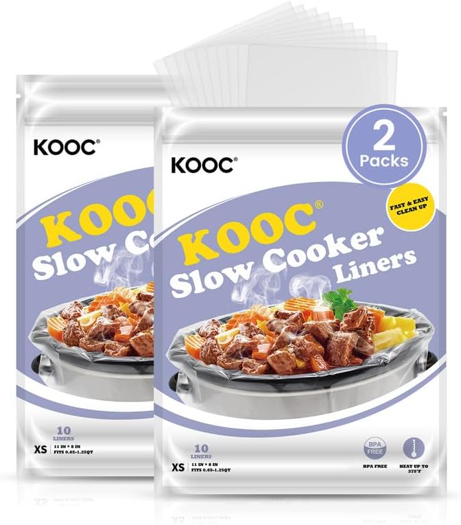 KOOC Slow Cooker Liners 8"x11" 20 Count Mini Size Disposable Pot Liners Cooking Bags Fit 0.65 qt to 1.25 qt Pot BPA Free Fresh Locking Seal Design