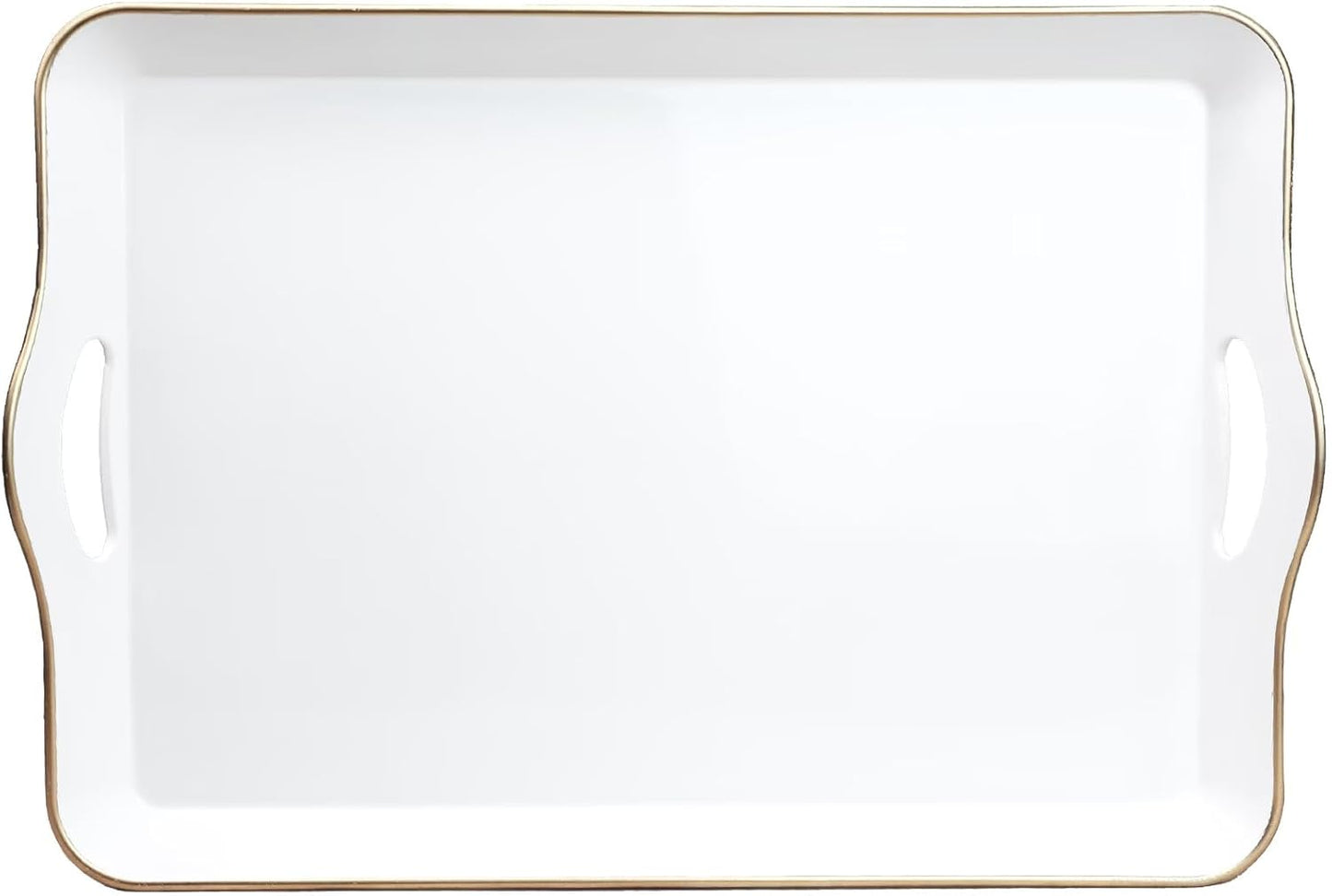 Spsyrine White Decorative Serving Tray with Handles, Elegant Plastic Coffee Table Tray for Ottoman, Living Room, Home Decor