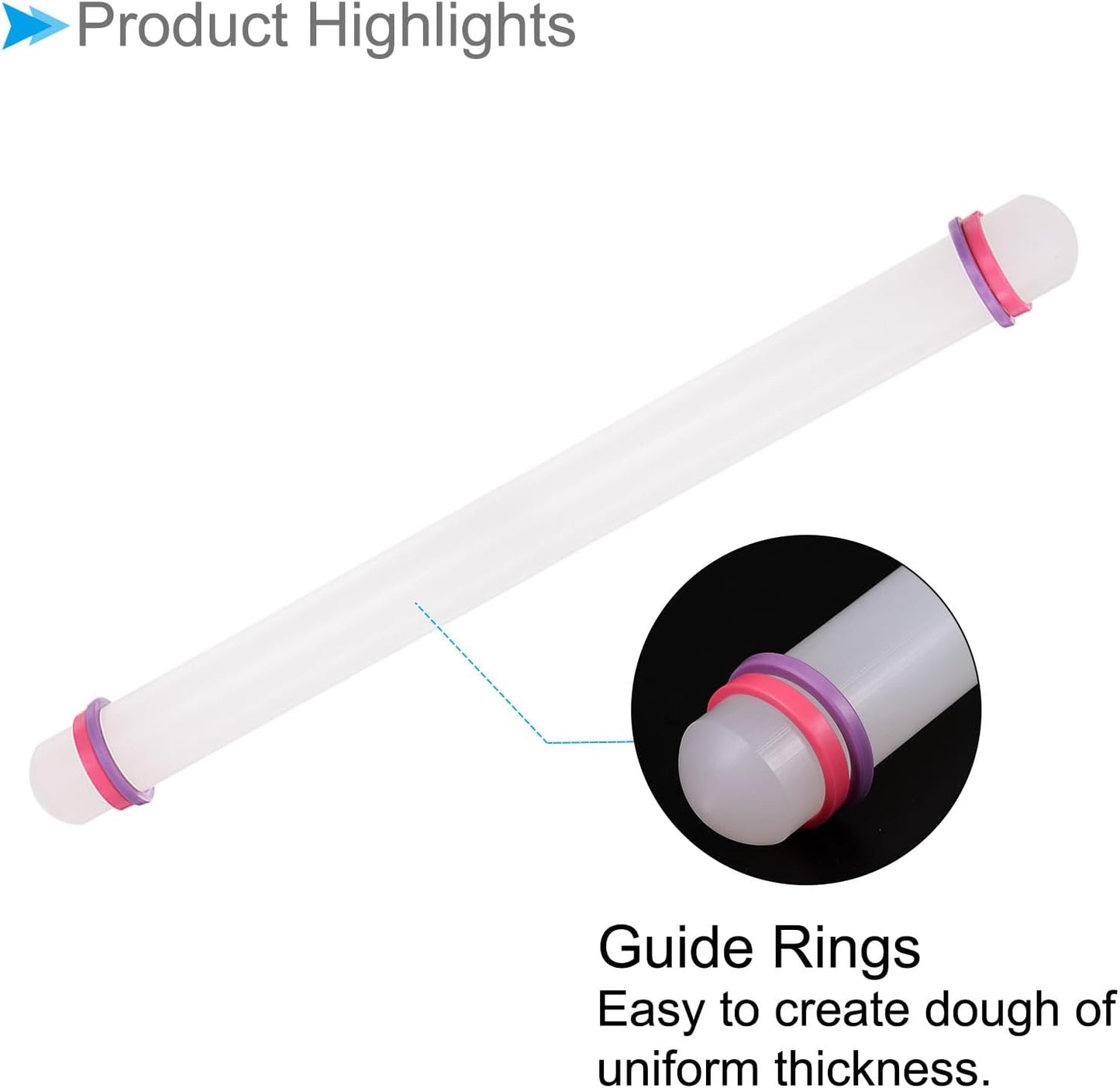 Fondant Rolling Pin, 20" Length, PP Plastic Non-Stick Guide Rings Fondant Roller Dough Roller - (Applications: for Baking Fondant DIY)