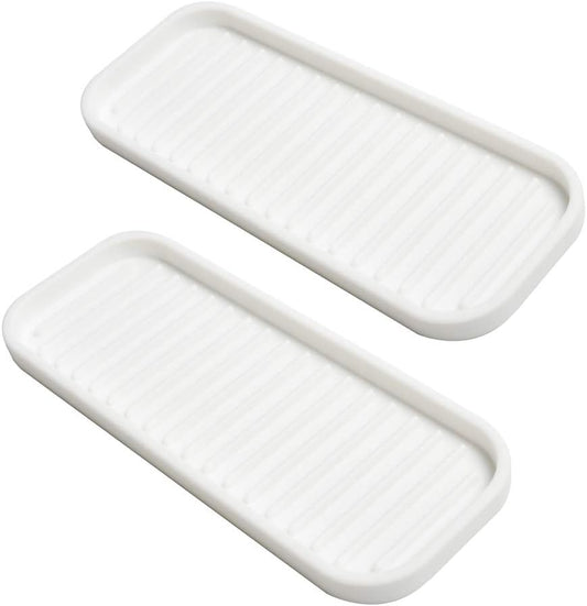 Silicone Sponge Holder Kitchen Sink Organizer Tray Dish Caddy Soap Dispenser, Scrubber Spoon Holder,Dishwashing Accessories 2 Pack (White)