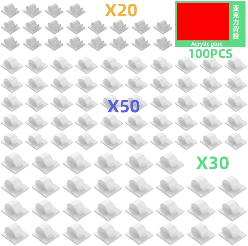 100 PCS White Adhesive Cable Clips Cord Organizer (Small, Medium,Large),Wire Holder for Cable Management, Outdoor Light Clips Light Hooks for LED String,Car Dash Cam, Extension Cord (White)