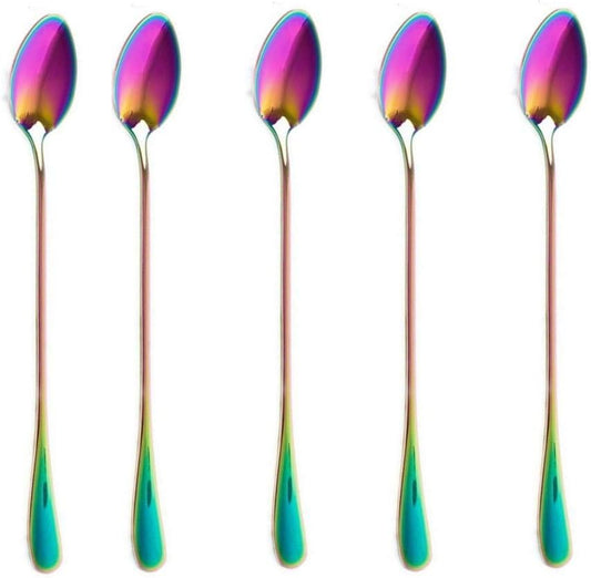 10 Piece Long Handle Iced Tea Spoon, Stainless Steel Coffee Mixing Spoons - Long Cream Dessert Spoons