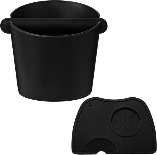 6.3Inch Large Espresso Knock Box Silicone coffee Tamper Mat Espresso Machine Accessories Set of 2 with Removable Knock Bar and Anti-Slip Base for Home Office Barista Tools for Bar Shop