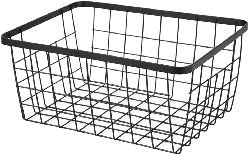 Kitchen Metal Wire Baskets with Handles Food Storage Organizer, Household Refrigerator for Cabinets,Pantry,Bathroom,Black,2 Pack