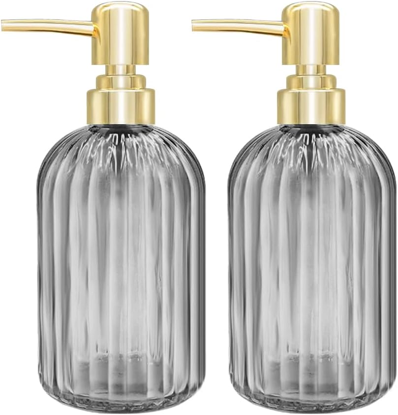 Kitchen Soap Dispenser - 2 Pack 14 Oz, Transparent Bottle for Hand, Dish Soap or Lotion (Dark Grey)