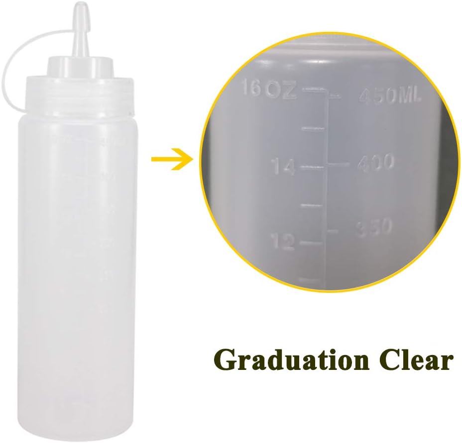 8 Pack 16-Ounce Plastic Squeeze Bottles for Food, Crafts, Art, Multi Purpose Set of 8 with extra 8 Chalk Labels and 1 Pen