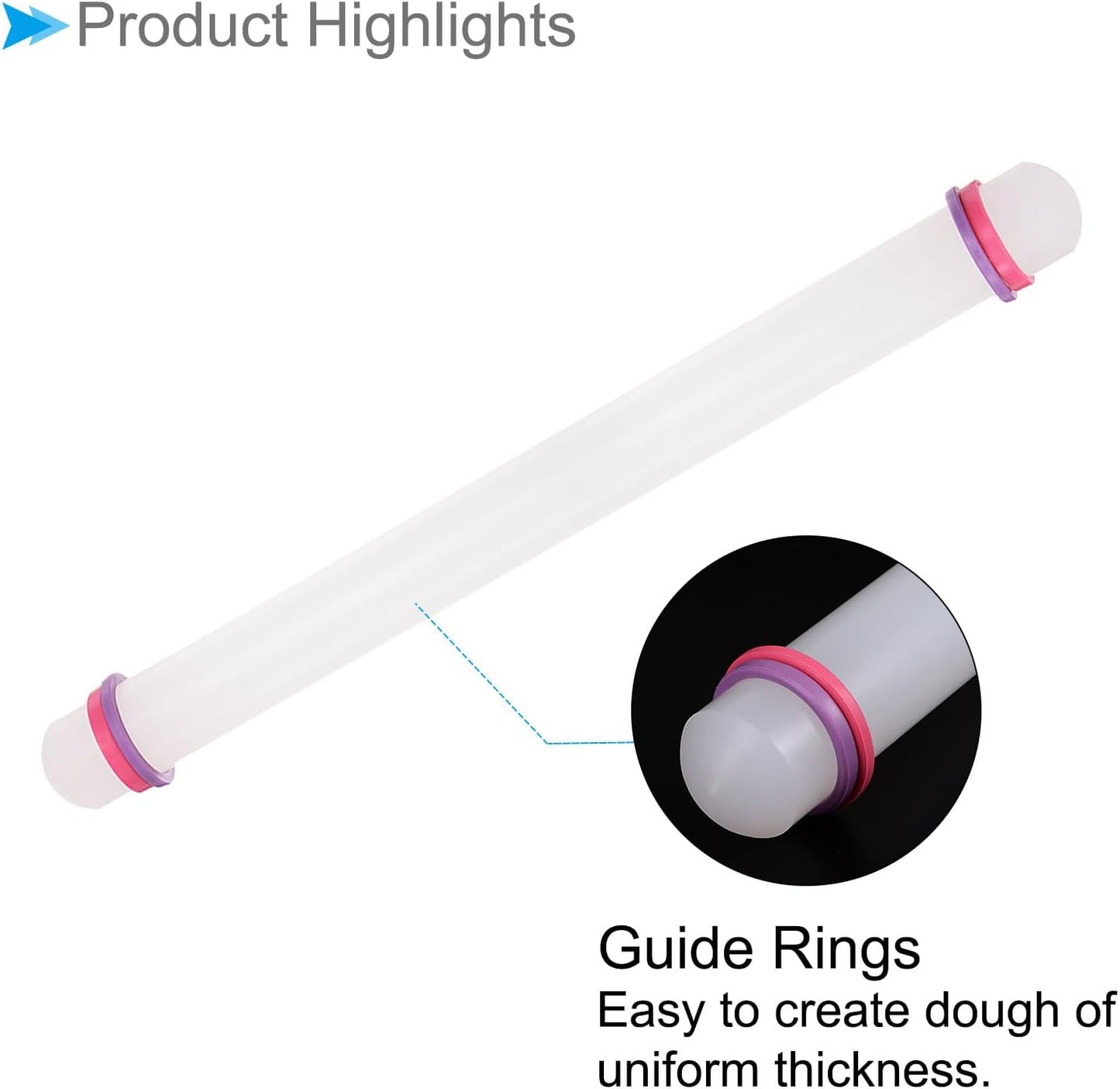 Fondant Rolling Pin, 18" Length, PP Plastic Non-Stick Guide Rings Fondant Roller Dough Roller - (Applications: for Baking Fondant DIY), 2-Pieces