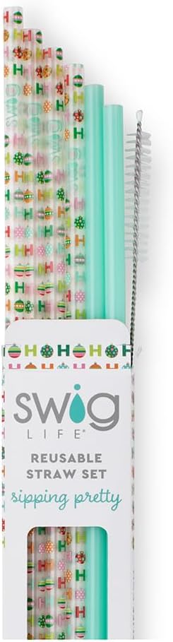 Swig Life Reusable Straws HoHoHo + Mint Tall Straw Set & Cleaning Brush, Each Straw is 10.25 inch Long (Fits Swig Life 20oz Tumblers, 22oz, and 32oz Tumblers)