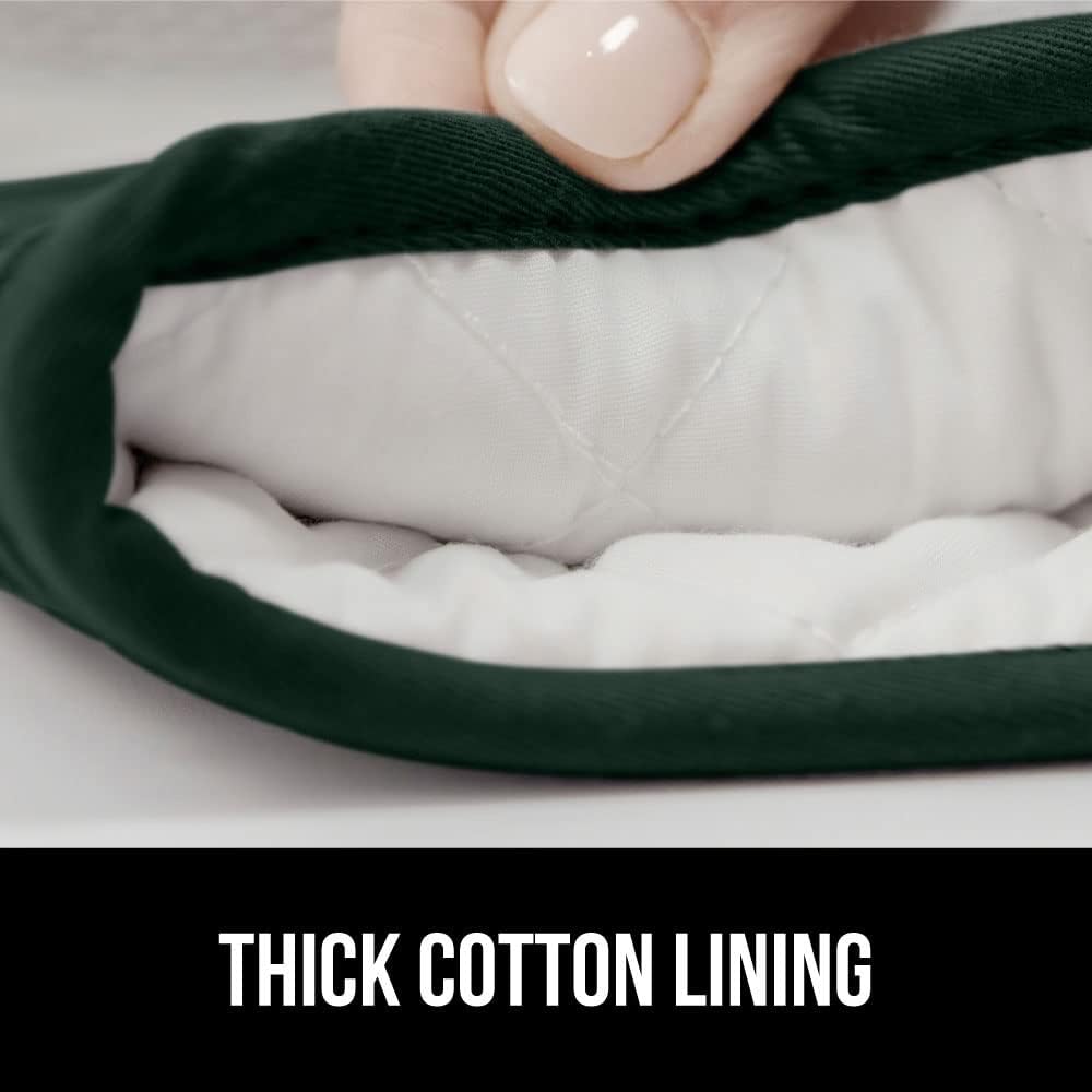 GORILLA GRIP BPA-Free Soft Silicone Oven Mitts, Heat Resistant and Waterproof Cooking Gloves, Thick Cotton Lining, Flexible Gripping for Baking Grilling, Kitchen Potholders Set, 12.5x8.3, Hunter Green